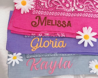 12PCS/Set Personalized Bandana, Embroidered Bandana for Bridesmaid, Cowgirl Scarf, Wholesale Bachelorette Party Bandana, Custom Handkerchief
