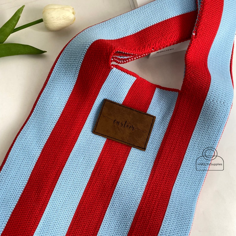 Red&Blue Knitted Woolen Bag, Handmade Knitted Handbag for Women, Simple Stripe Tote Bag, Custom Shopping Bag, Portable Commuter Bag for Her zdjęcie 7