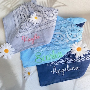 Personalized Women Bandana with Name, Embroidered Paisley Scarf, Fashion Bridesmaid Bandana, Bachelorette Party Favor, Custom Handkerchief