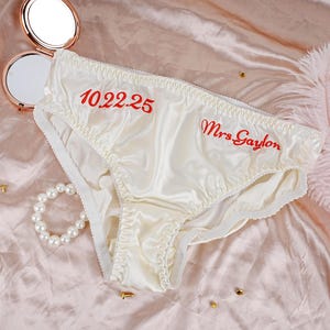Custom Silk Thong for Bride,Sexy Thong with Name,Embroidered Bridal Wedding Thong, Soft Women Underwear,Bridal Shower Gift,Gift for Wife