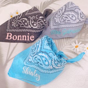Bachelorette Party Favor Bandana, Custom Scarf for Bridesmaid,  Personalized Cowgirl Bandana, Vintage Handkerchief, Embroidered Name Bandana