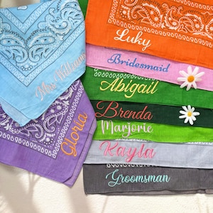 Personalized Cowgirl Bandana, Custom Handkerchief with Name, Embroidered Name Scarf, Vintage Bandana for Bridesmaid, Bachelorette Party Gift