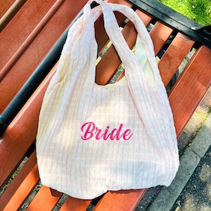 Bolso de mano para dama de honor, bolso de lona a cuadros personalizado, bolso de hombro con nombre bordado para novia, bolso de lona sencillo, bolso de compras para mujer