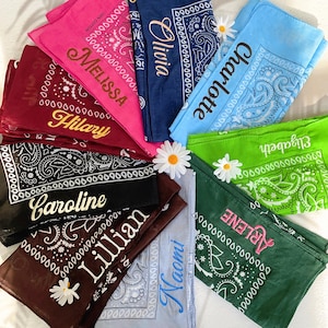 18 Colors Paisley Scarf, Embroidered Bandana for Bachelorette, Custom Name Bandana for Bridesmaid, Cowgirl Handkerchief, Bridesmaid Gifts