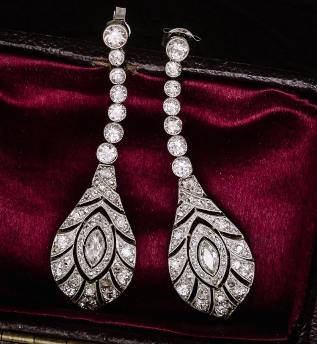 Art Deco Earrings Vintage Drop Dangle Earrings 5.5 Ct Etsy