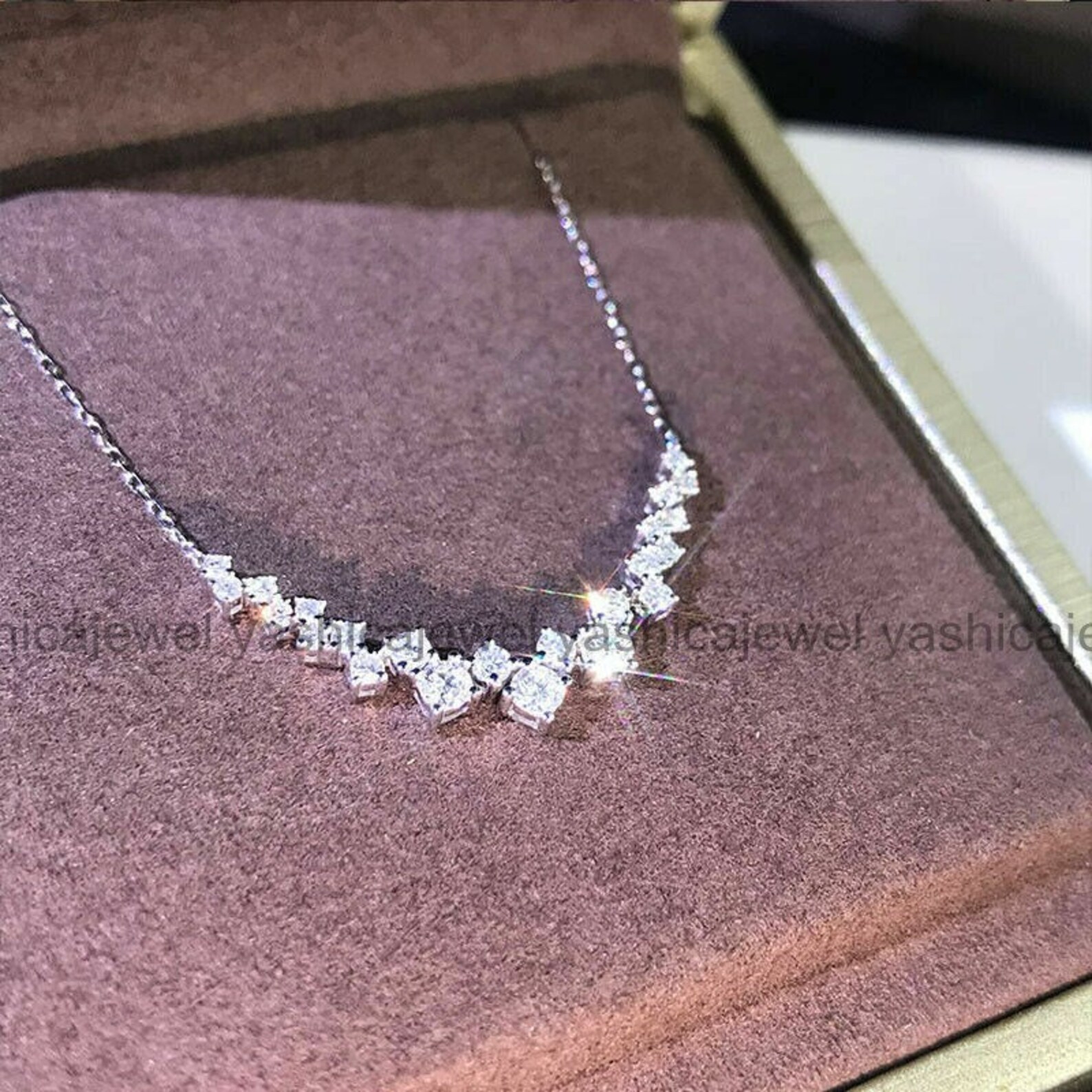 Women's Diamond Necklace, Diamond Bar Necklace, 3.2 Diamond Necklace