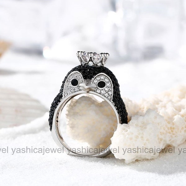 Penguin Wedding Ring, 3.1 Diamond Ring, 14K White Gold, Beautiful Party Wear Ring, Birthday Gift,  Penguin Ring, Personalized Gift