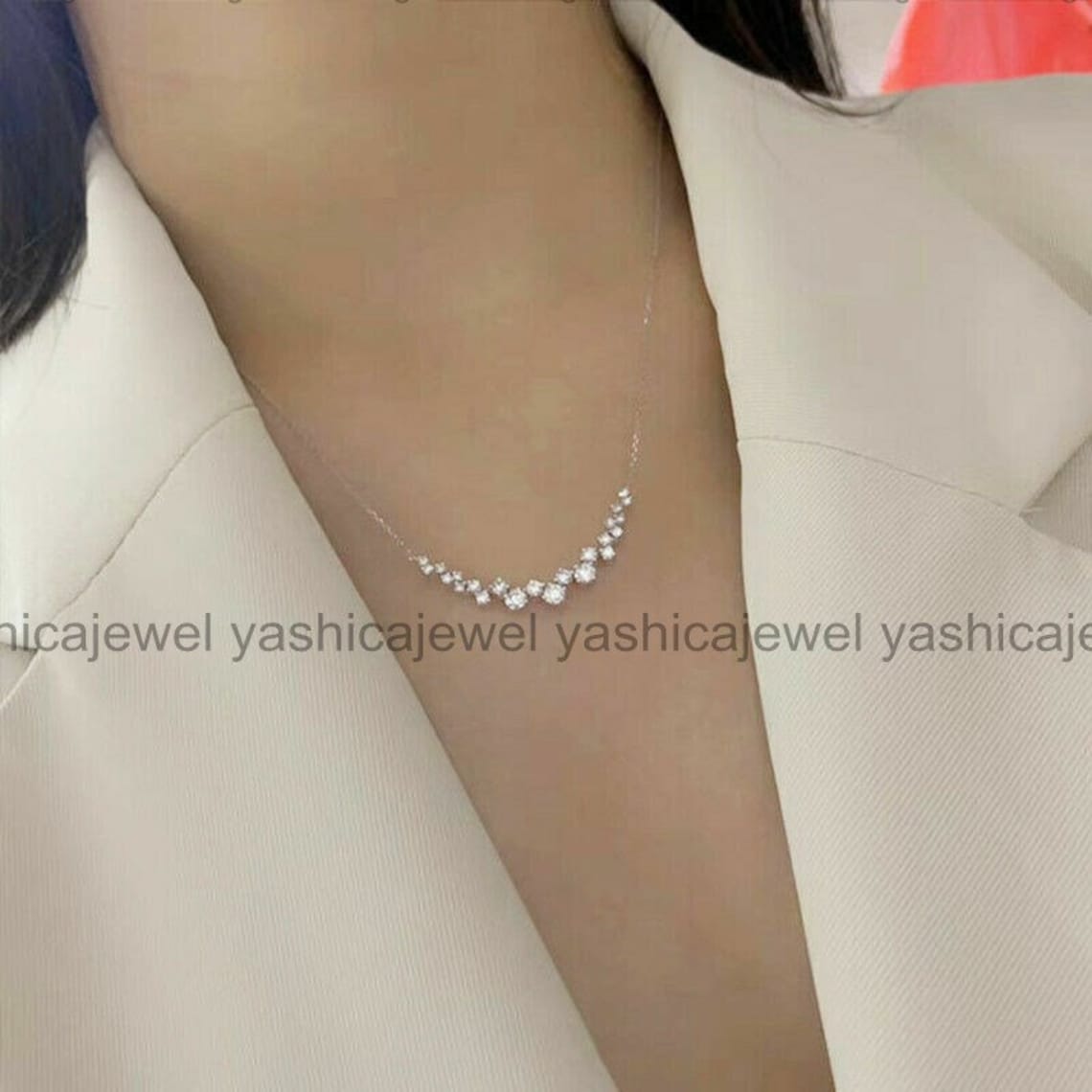 Women's Diamond Necklace, Diamond Bar Necklace, 3.2 Diamond Necklace