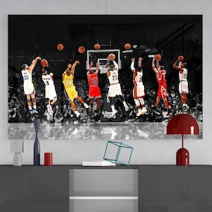 NBA All-Star Glass Art NBA All-Star Wall Art Basketball Legends Glass Frame Basketball PlayerArt NBA Poster on Glass