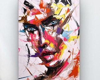 Abstract Woman Portrait Glass Wall Art, Colorful Modern Female Face Painting, Contemporary Art Decor, Abstract Portrait Artwork