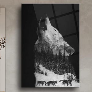 Howling Wolf Glass Wall Art Wilderness Animal Glass Print Huilende wolf kunst Wolf glaskunst Bos dierenkunst