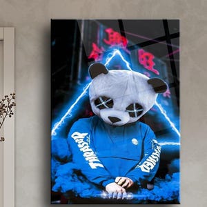 Panda Szklana Ściana Sztuka, Urocze Malowanie Szklane Zwierząt, Panel Dekoracyjny Panda, Sztuka Szklana Dzikiej Przyrody, Prezent Dla Miłośnika Pandy