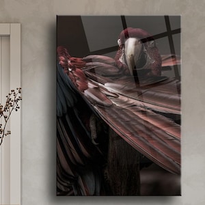 Papagei-Glaswand-Kunst, bunte Vogel-Glasmalerei, tropischer Papagei-Verkleidung, exotischer Vogel-Wanddekor, handgemachte Glaskunstwerk