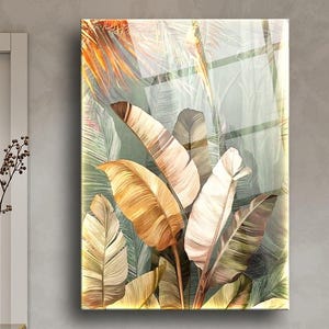 Leaf Patterned Glass Wall Art - Botanical Wall Decor - Nature-Inspired Glass Artwork - Modern Home Decor