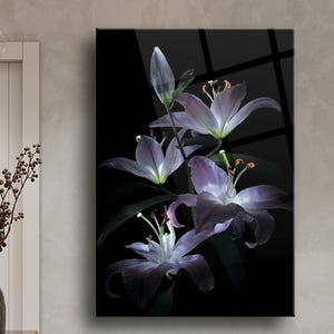 Lily glass art Lily glass panel Lily stained glass Floral glass painting Lily wall decor Botanical glass art Transparent lily glass