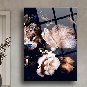 Rose glass art Glass rose Rose wall art Rose decor Glass flower Rose panel  Floral glass art