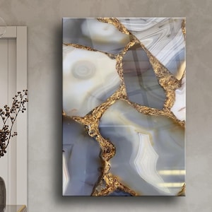 Marble Pattern Glass Panel Abstract Marble Glass Art White Marble Themed Glass Panel Marble Textured Glass Art Marble Glass Wall Art