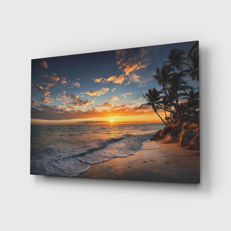 Sunset Beach Glass Wall Art – Tropic Ocean Seascape Print Ocean Sunset ...