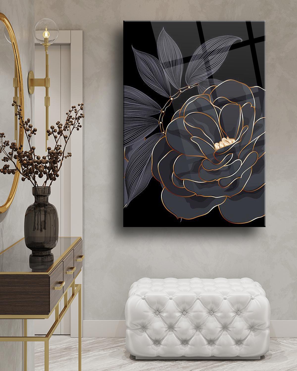 Black Flower Glass Wall Art, Minimalist Floral Tempered Glass Decor - Etsy