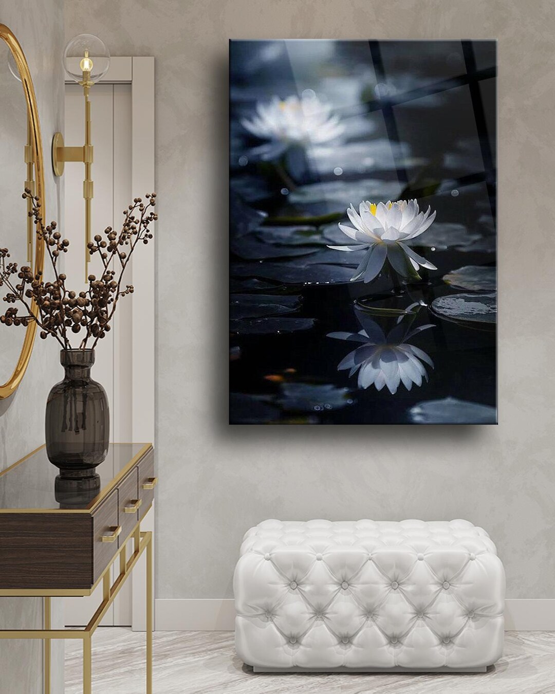 Lotus Flower Glass Wall Art Zen Inspired Botanical Print Modern ...