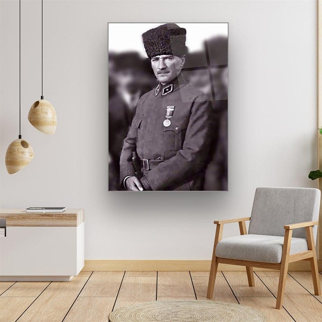 Mustafa Kemal Atatürk-historical Portrait Glass Wall Art, Minimalist