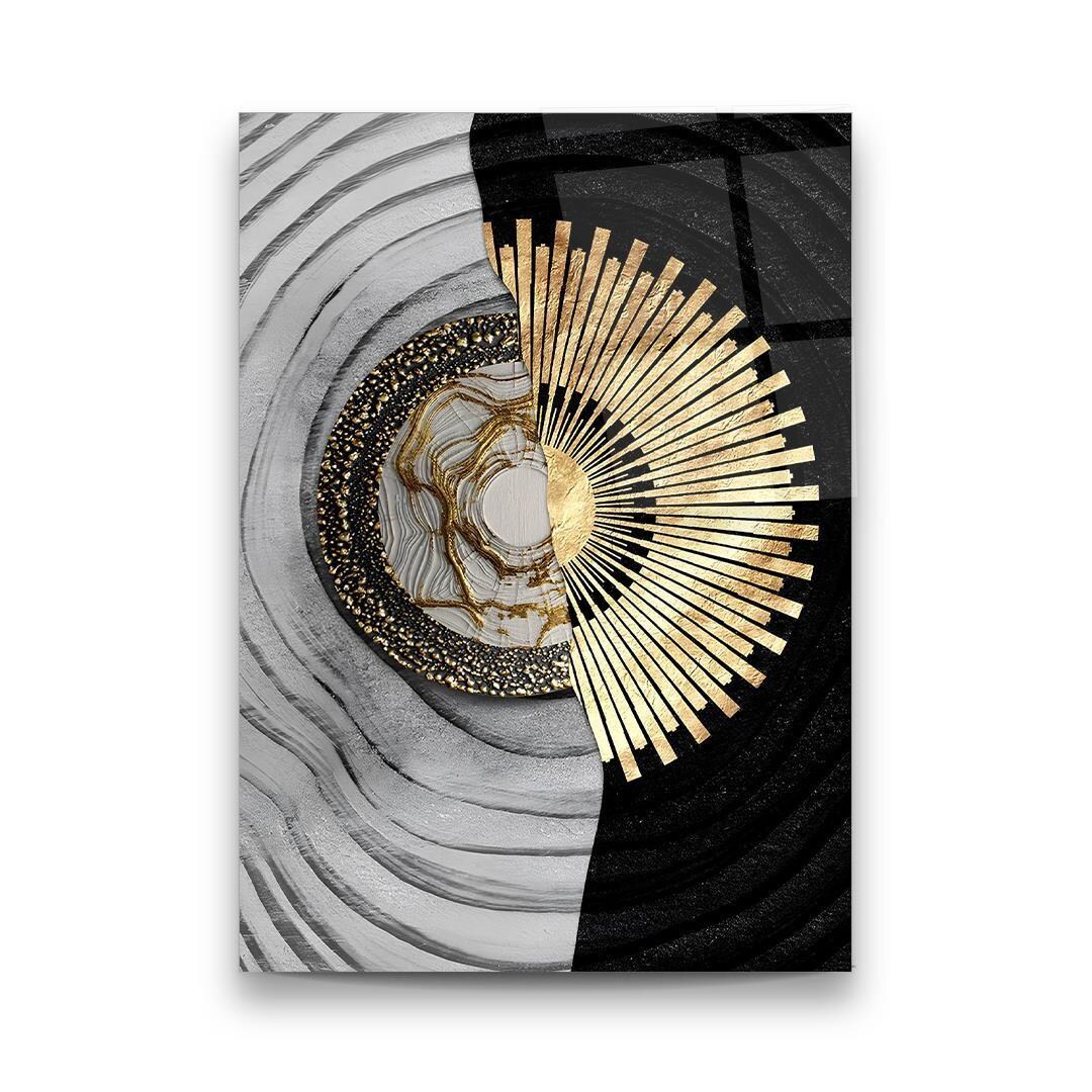 Gold and Black Abstract Glass Wall Art, Modern Luxury Geometric Canvas ...