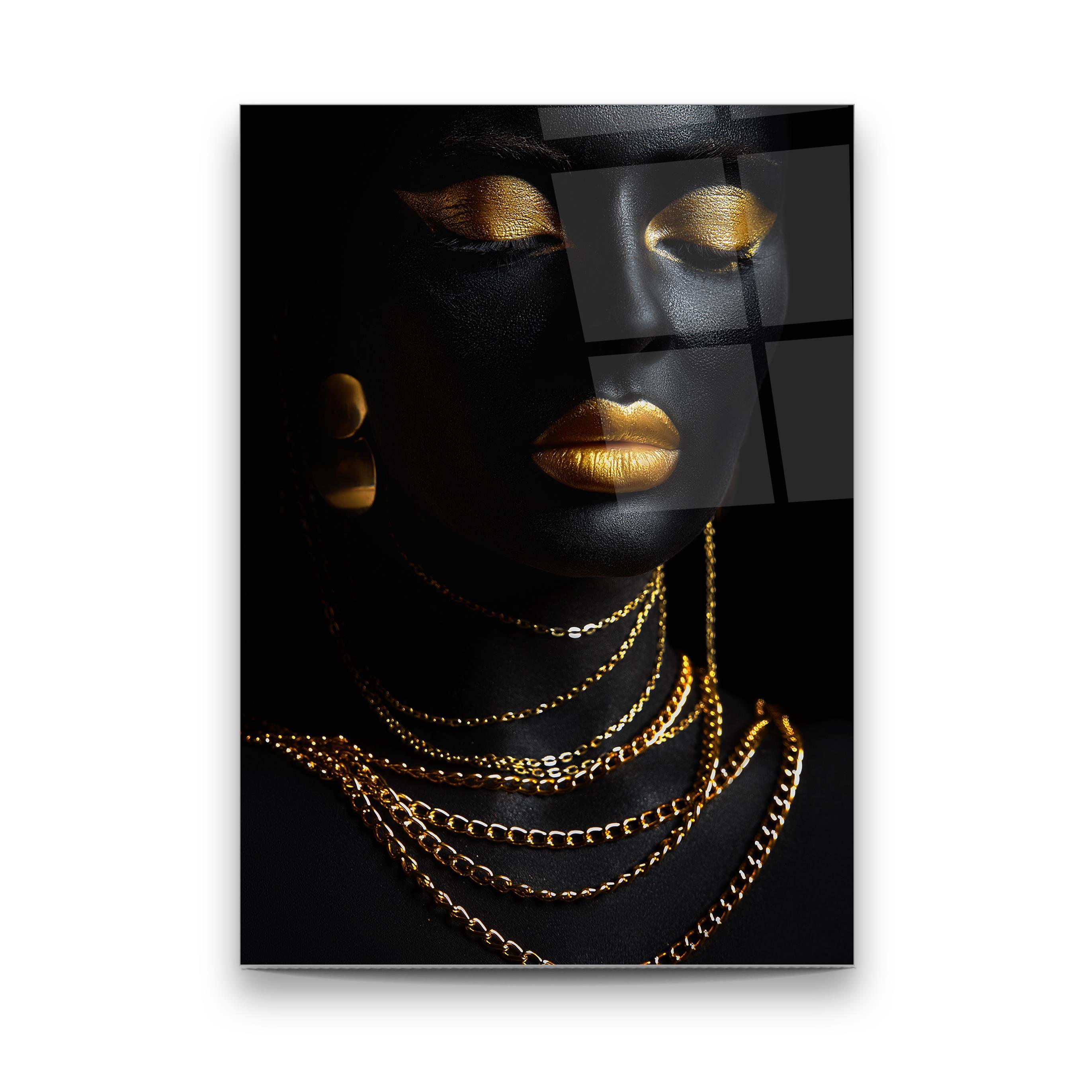 Luxury Black and Gold Woman Wall Art, Glamorous Abstract Glass Print ...