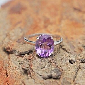 Oval Amethyst Ring: Sterling Silver Solitaire, February Birthstone