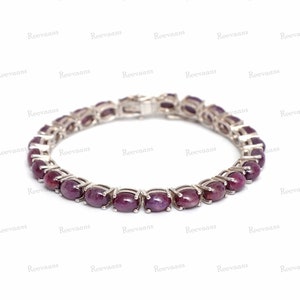 Natural Purple Ruby Star Tennis Bracelet: Sterling Silver Oval Gemstone Jewelry