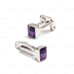 Natural Amethyst Octagon Cut Gemstone Cufflinks, 925 Solid Silver, Amethyst Cufflinks, Anniversary Gift, Men&#39;s Accessories, Gift For Him