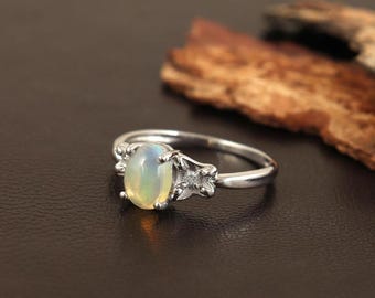 Oval Opal Gemstone Ring, October Birthstone, 925 Sterling Silver, Handmade Gemstone Jewelry, Gifts