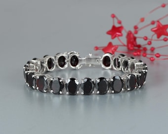 Natural Garnet Gemstone Bracelet, January Birthstone, 925 Sterling Silver, Gift For Her