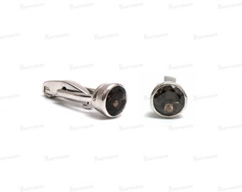 Natural Smoky Quartz Cufflinks, 925 Sterling Silver Men's Cufflinks Jewelry :  groomsmen gifts Ideas