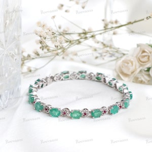 Emerald & Ruby Gemstone Bracelet: 925 Sterling Silver Tennis Bracelet