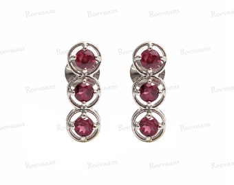 Natürliche Granat Sterling Silber Ohrringe: Edelstein Schmuck, runde Ohrstecker