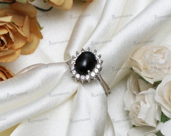 Black Star Ring, Black Star Oval Cabochon Gemstone Ring, 925 Silver Ring, March Birthstone Ring, Bridal Ring, Anniversary Ring, Gift For Her