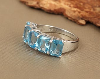 Natural Blue Topaz Ring, December Birthstone, 925 Sterling Silver, Birthday Gift For Her