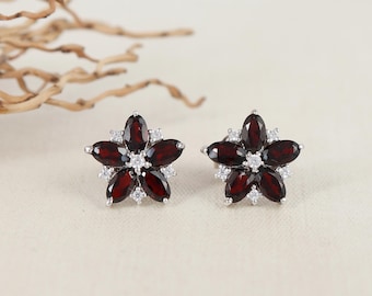Garnet Gemstone Studs, Sterling Silver Jewelry, January Birthstone, Gift For Her