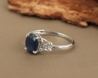 Blue Sapphire Ring, 925 Sterling Silver, September Birthstone, Handmade Gemstone Jewelry, Gift For Her