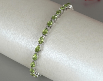 Natural Peridot Gemstone Bracelet, 925 Sterling Silver, August Birthstone, Gift For Her