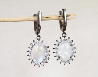 Real Rainbow Moonstone Earring, 925 Sterling Silver, June Birthstone, Handmade Gemstone Jewelry