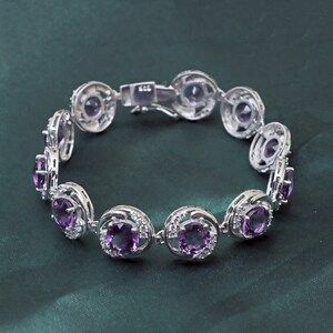 Natural Amethyst Tennis Sterling Silver Bracelet: Gemstone Handmade Jewelry, Gift For Her