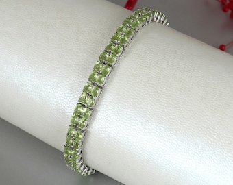 Real Peridot Gemstone Bracelet, August Birthstone, 925 Sterling Silver, Anniversary & Birthday Gift For Her