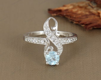 Natural Blue Topaz Sterling Silver Ring: Gemstone Handmade Jewelry, Half Eternity Band, Handmade
