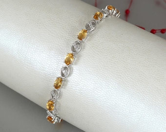 Citrine Gemstone Tennis Bracelet, Handmade Gemstone Jewelry, November Birthstone, Gift For Her