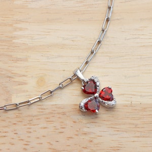 Natural Garnet Heart Pendant: 925 Sterling Silver Bridal Jewelry