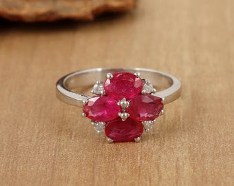 Anillo ovalado de rubí, piedra natal de julio, plata de ley 925, joyería con gema rosa, regalo para mamá.