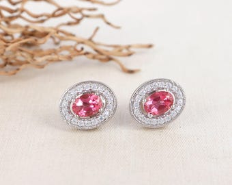 Natural Pink Topaz Studs, 925 Sterling Silver, December Birthstone, Handmade Gemstone Jewelry For Gifts