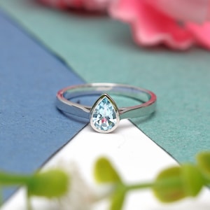 Natural Blue Topaz Ring-Pear Engagement Ring-925 Sterling Silver-Pear Shaped Ring-Teardrop Ring-Handmade Ring-Band Ring