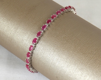 Oval Ruby Gemstone Bracelet, 925 Sterling Silver, July Birthstone, Handmade Gemstone Jewelry, Gifts